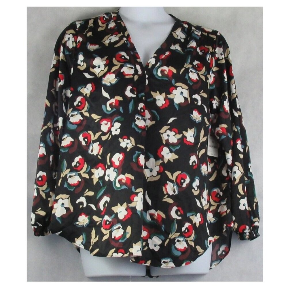 Alfani Women's Plus Size V-Neck Long-Sleeve Top, Black Floral Print, 2X